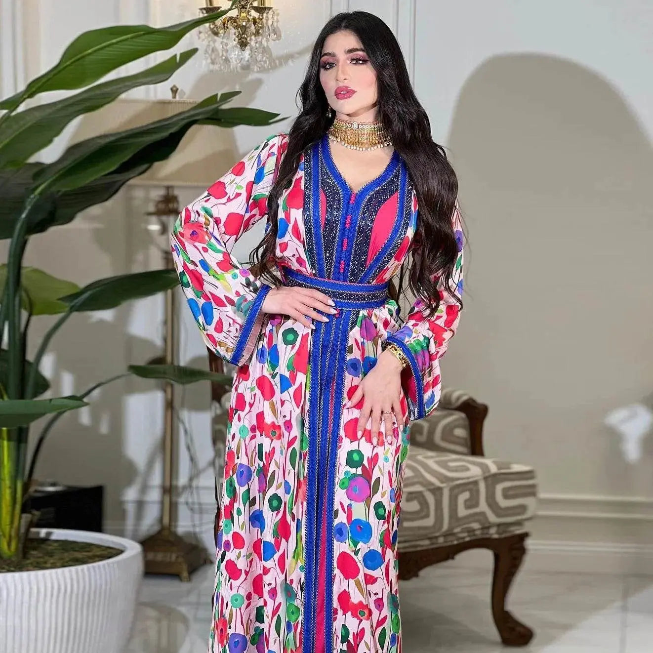 Luxury Rhinestone Printed Inner Liner Jalabiya - IVORYNN