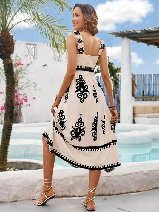 Luxury Square Neck Wide Strap Midi White Dress