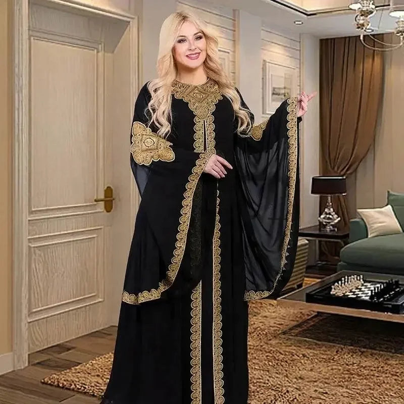 Luxury Traditional Gold Embroidery Loose Abaya - IVORYNN