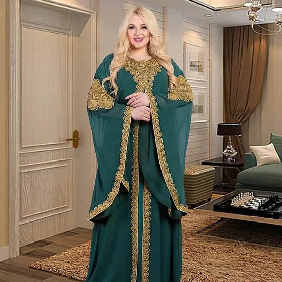 Luxury Traditional Gold Embroidery Loose Abaya - IVORYNN