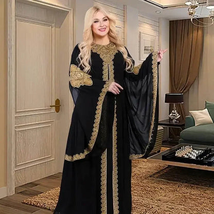 Luxury Traditional Gold Embroidery Loose Abaya - IVORYNN