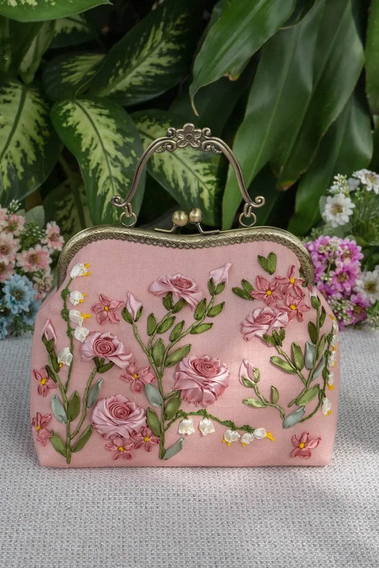 Luxury Unique Embroidered Pink Handbag - IVORYNN