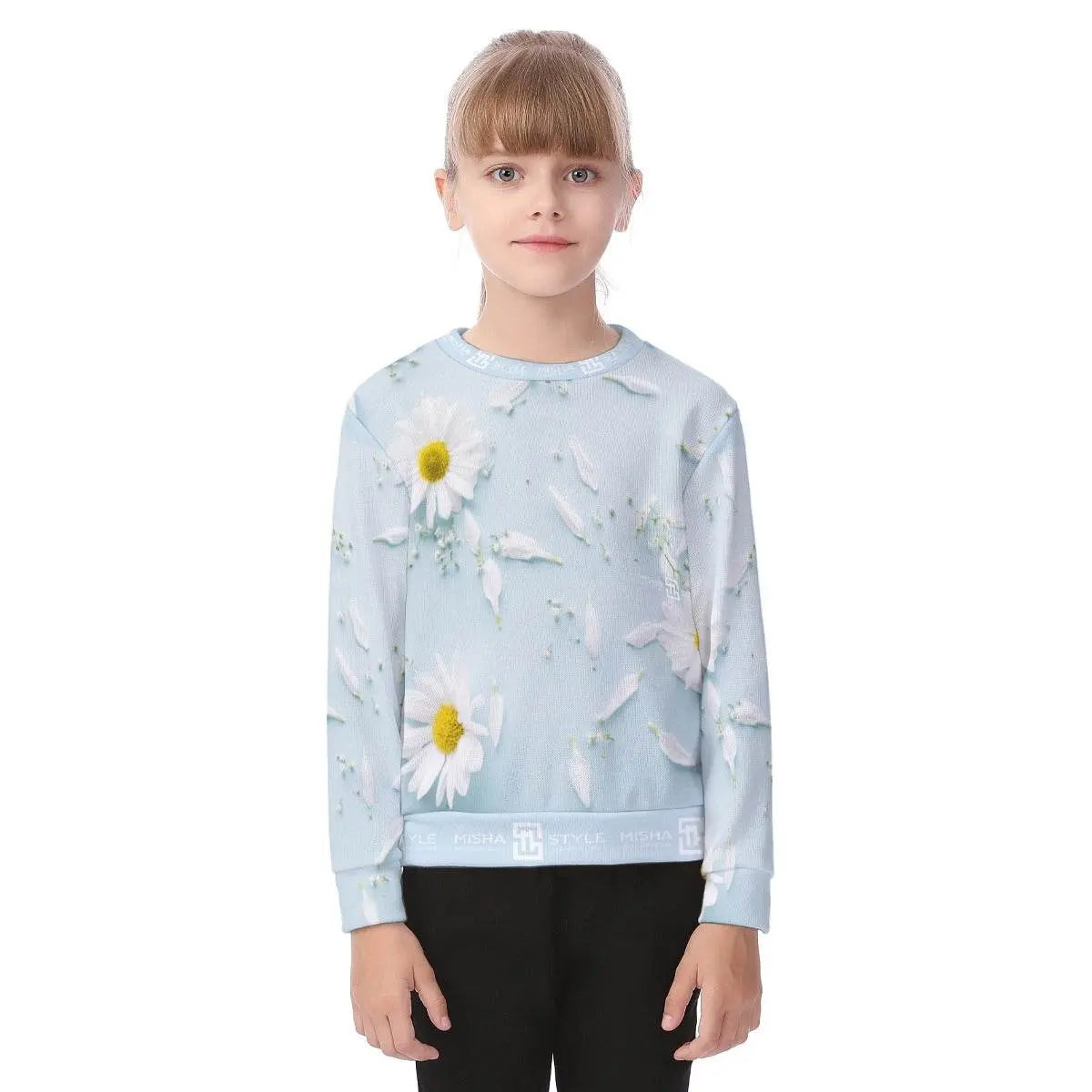 Luxury White Floral Baby Blue Sweater - IVORYNN