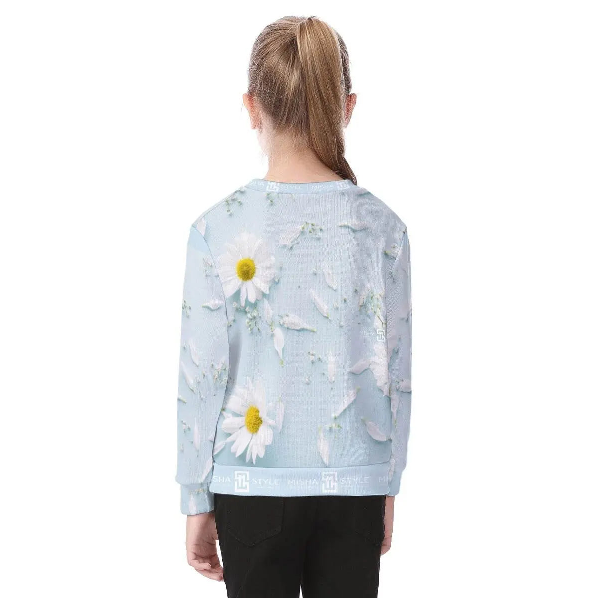 Luxury White Floral Baby Blue Sweater - IVORYNN