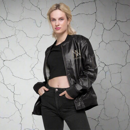 Luxury Women Leather Bomber Jacket