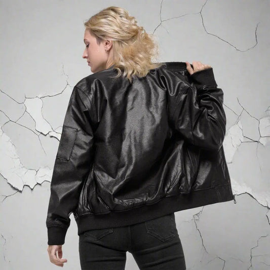 Luxury Women Leather Bomber Jacket