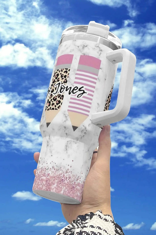 MRS JONES 40oz Stainless Steel Tumbler With White Handle and Straw - IVORYNN