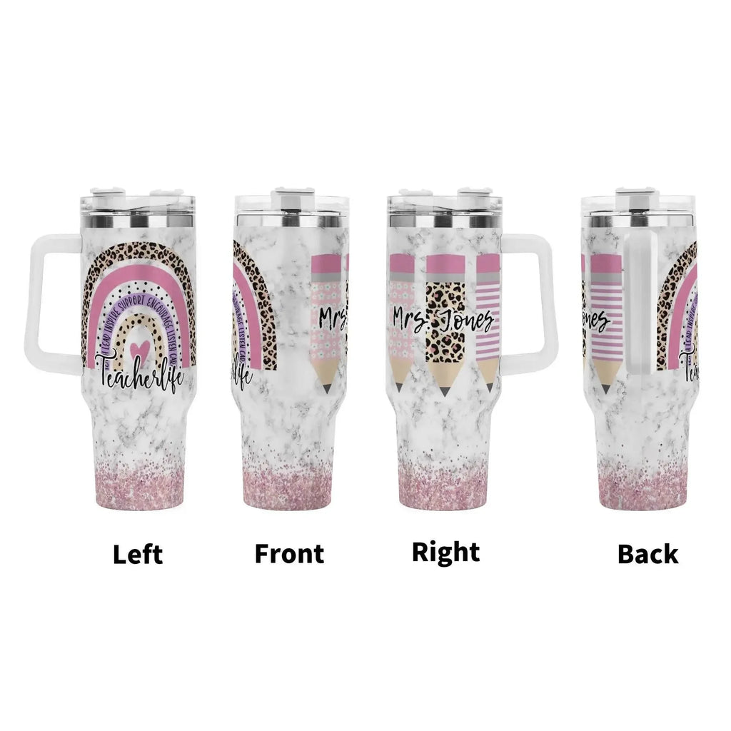 MRS JONES 40oz Stainless Steel Tumbler With White Handle and Straw - IVORYNN