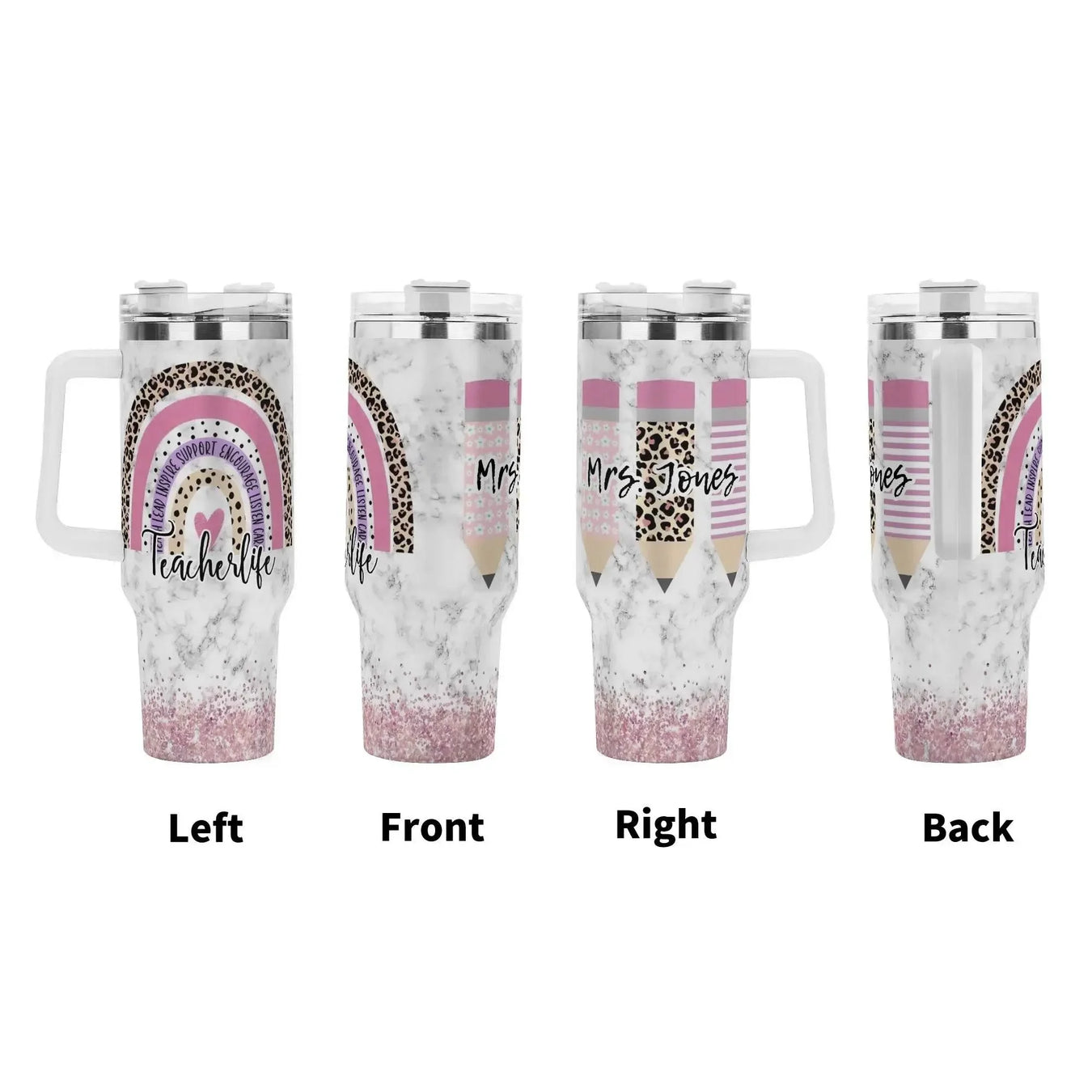 MRS JONES 40oz Stainless Steel Tumbler With White Handle and Straw - IVORYNN