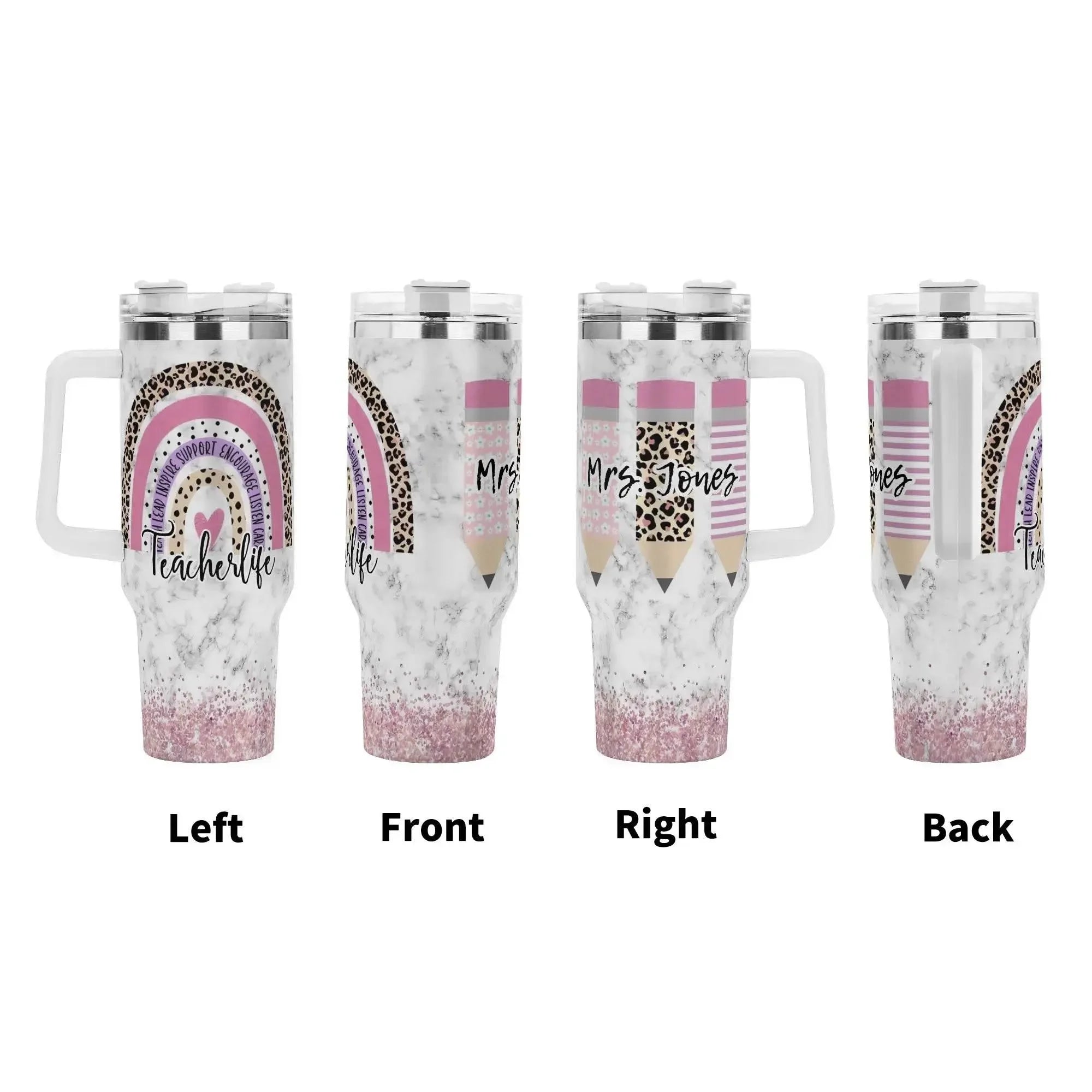 MRS JONES 40oz Stainless Steel Tumbler With White Handle and Straw - IVORYNN