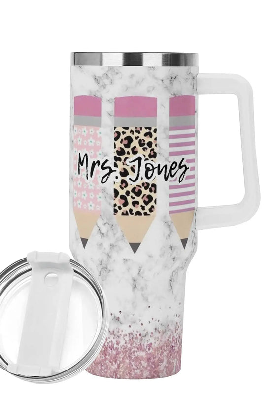 MRS JONES 40oz Stainless Steel Tumbler With White Handle and Straw - IVORYNN
