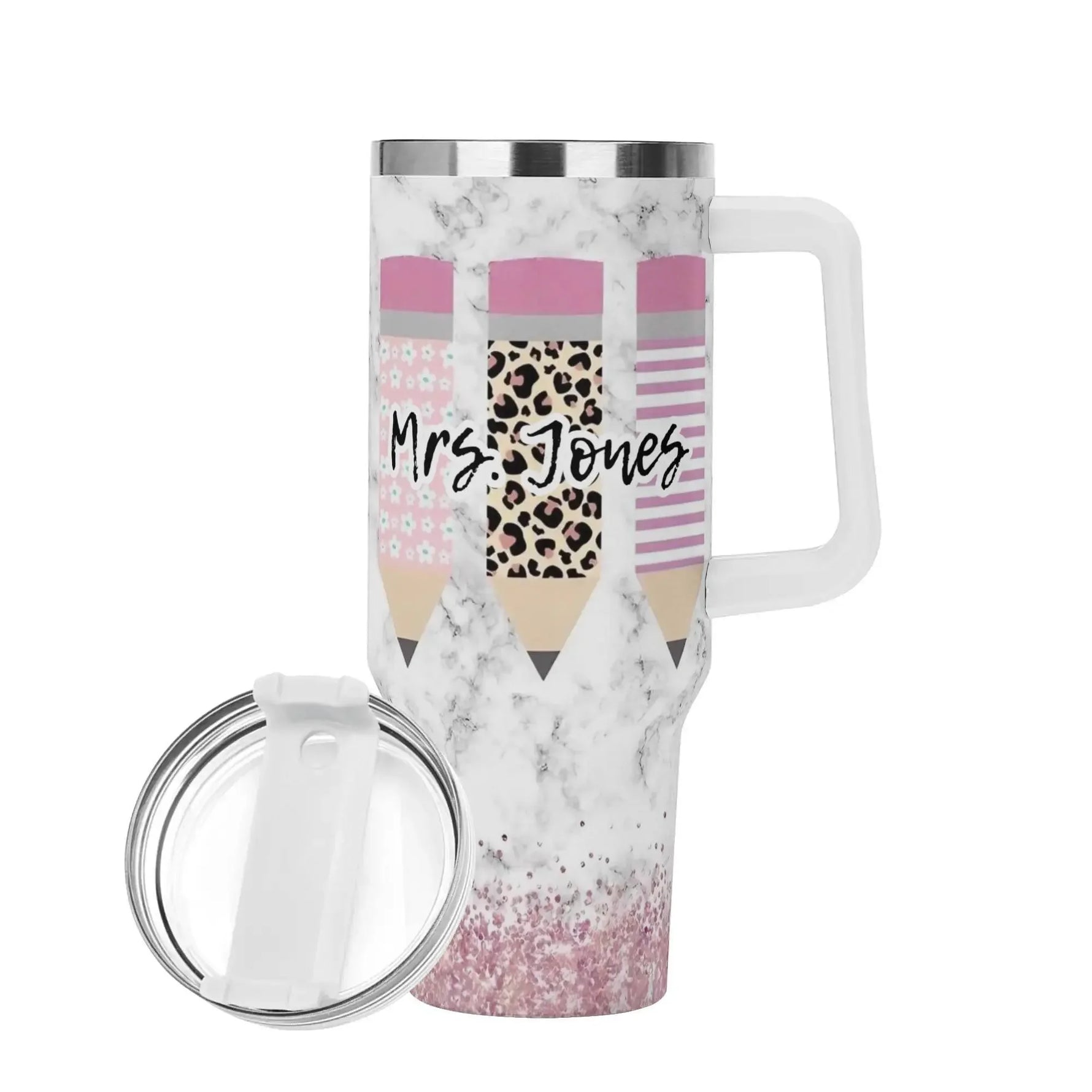 MRS JONES 40oz Stainless Steel Tumbler With White Handle and Straw - IVORYNN