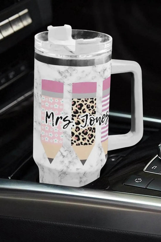 MRS JONES 40oz Stainless Steel Tumbler With White Handle and Straw - IVORYNN