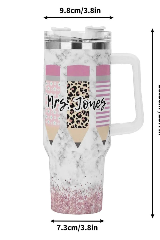MRS JONES 40oz Stainless Steel Tumbler With White Handle and Straw - IVORYNN