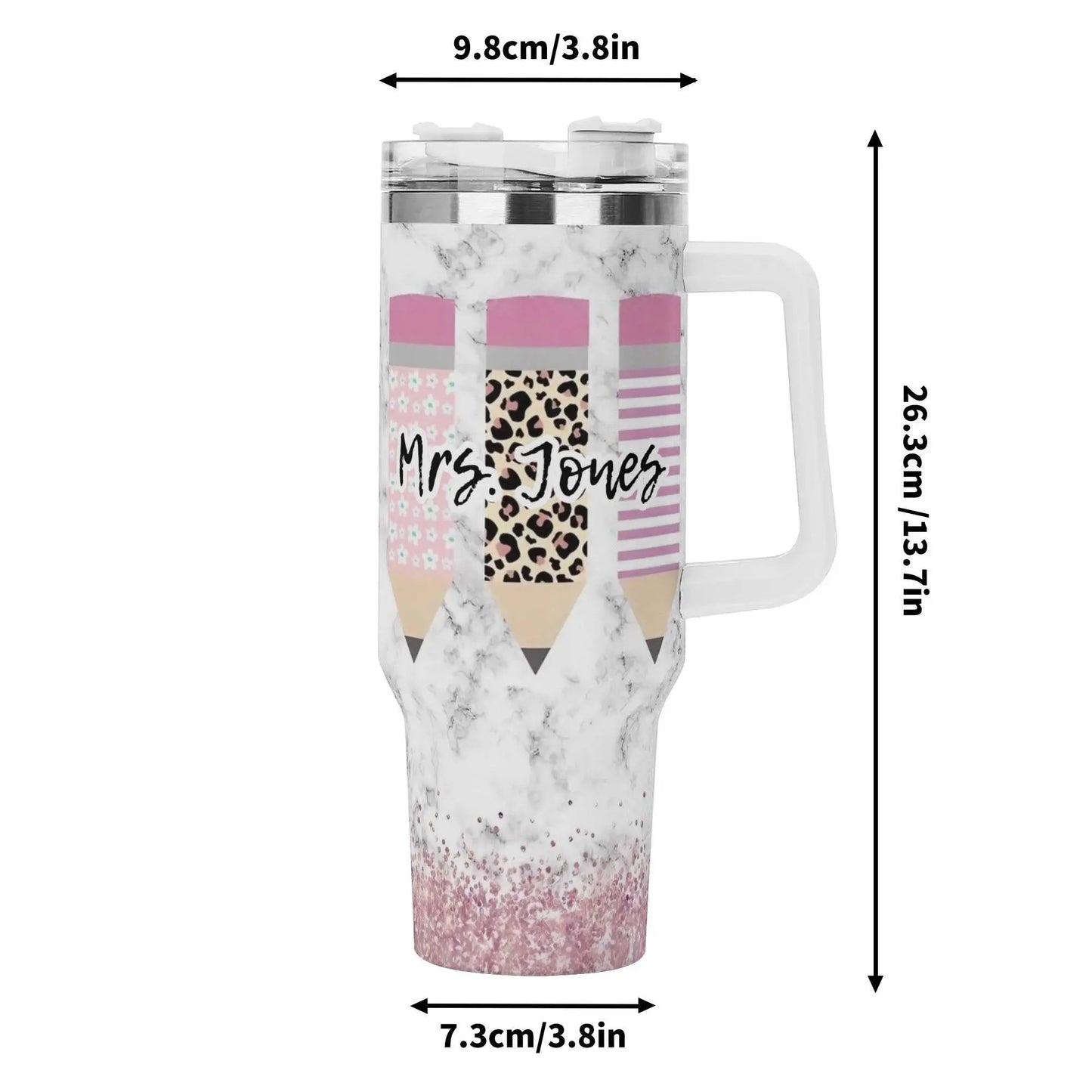 MRS JONES 40oz Stainless Steel Tumbler With White Handle and Straw - IVORYNN