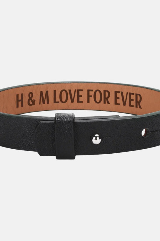 M&H Engraved Black Leather Bracelet - IVORYNN