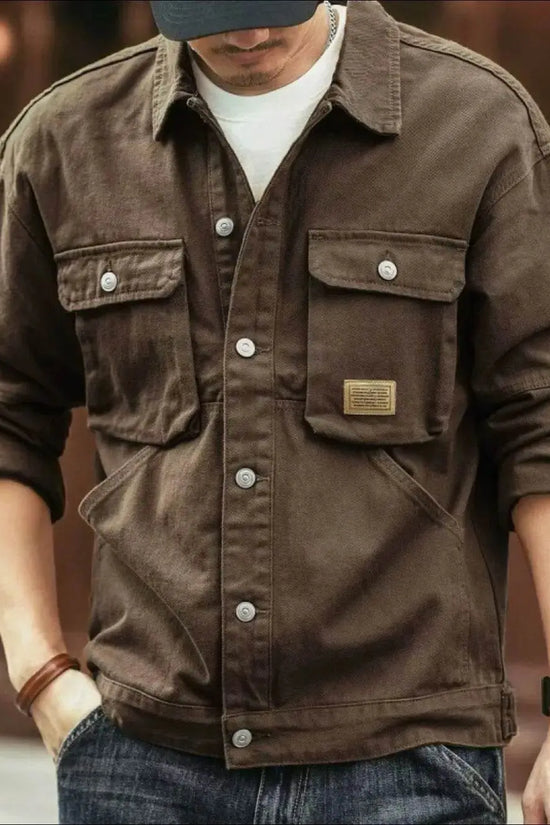 Men's Washed Collared Neck Cargo Jacket - IVORYNN