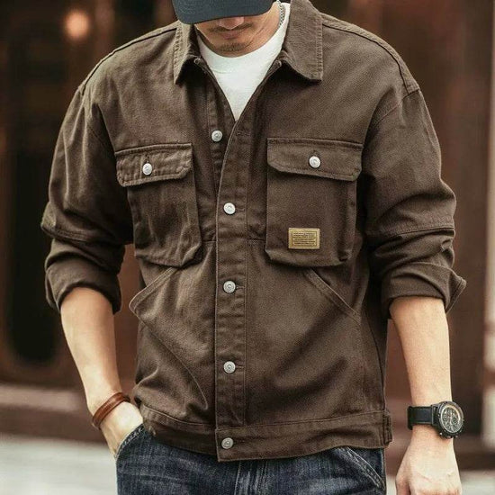 Men's Washed Collared Neck Cargo Jacket - IVORYNN