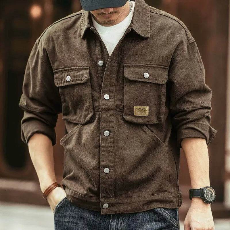 Men's Washed Collared Neck Cargo Jacket - IVORYNN