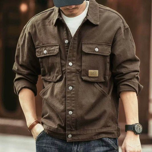 Men's Washed Collared Neck Cargo Jacket - IVORYNN