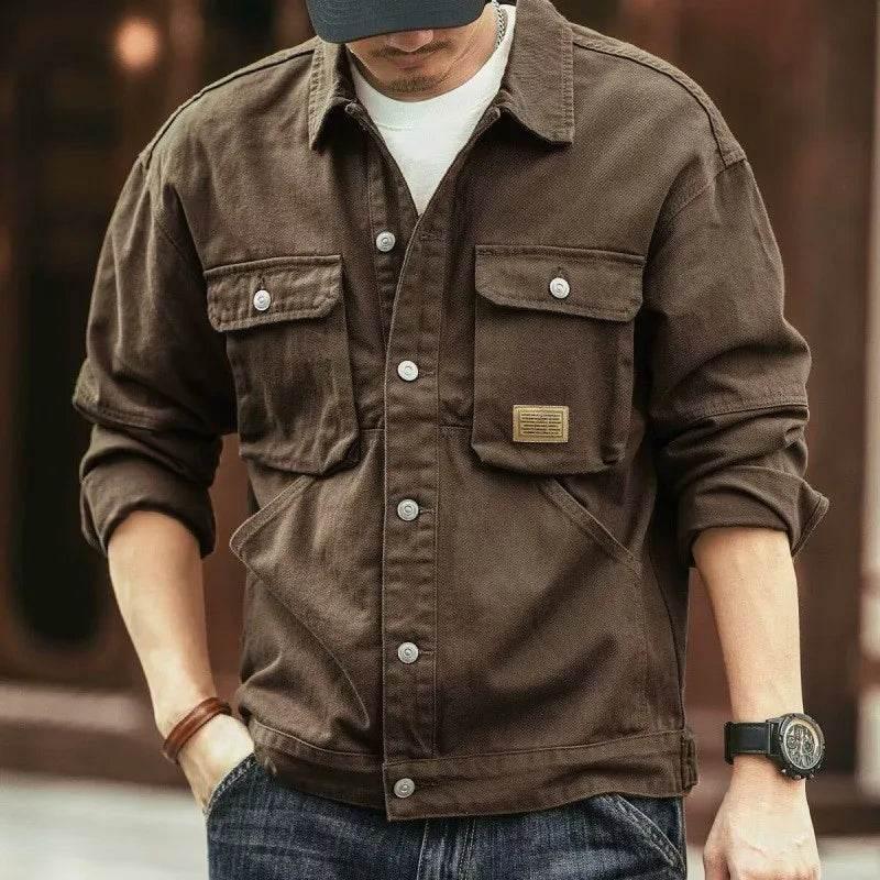 Men's Washed Collared Neck Cargo Jacket - IVORYNN