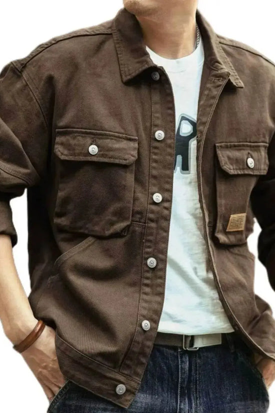 Men's Washed Collared Neck Cargo Jacket - IVORYNN