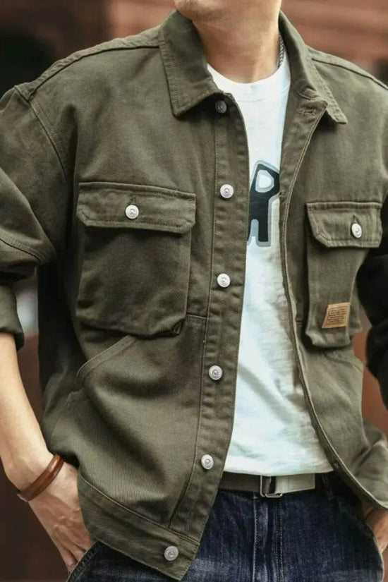 Men's Washed Collared Neck Cargo Jacket - IVORYNN