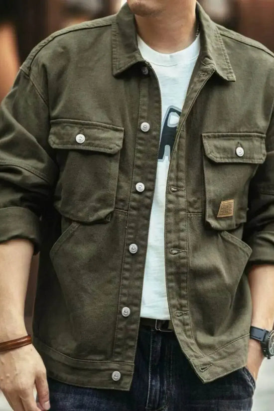 Men's Washed Collared Neck Cargo Jacket - IVORYNN