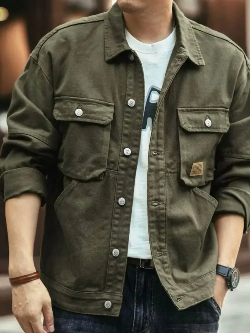 Men's Washed Collared Neck Cargo Jacket - IVORYNN