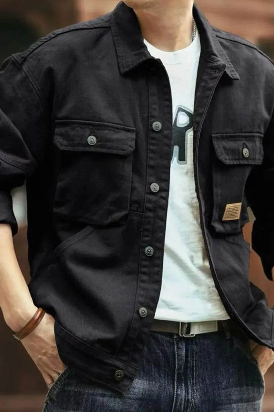 Men's Washed Collared Neck Cargo Jacket - IVORYNN