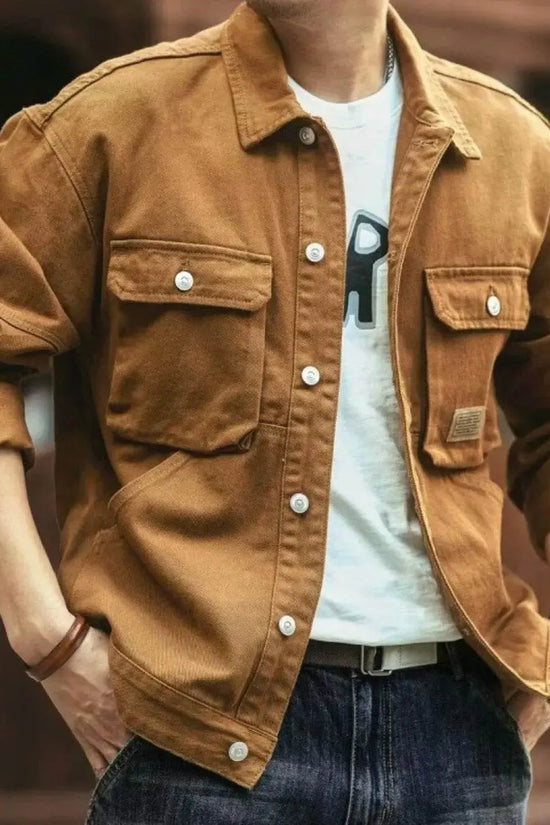 Men's Washed Collared Neck Cargo Jacket - IVORYNN