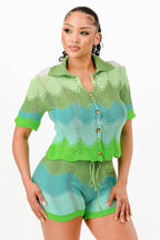 Mint Neon Green Knit Cardigan Short Set - IVORYNN