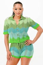 Mint Neon Green Knit Cardigan Short Set - IVORYNN