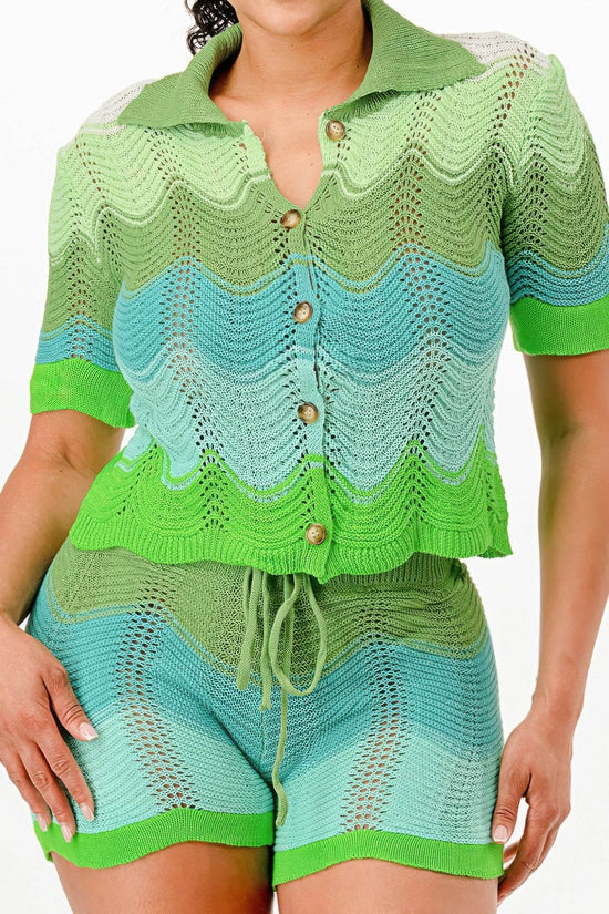Mint Neon Green Knit Cardigan Short Set - IVORYNN
