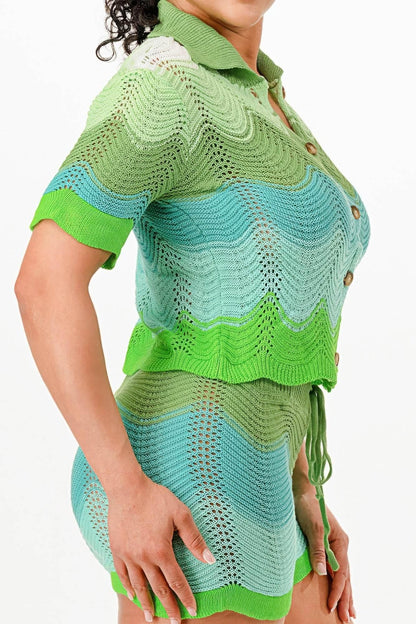 Mint Neon Green Knit Cardigan Short Set - IVORYNN