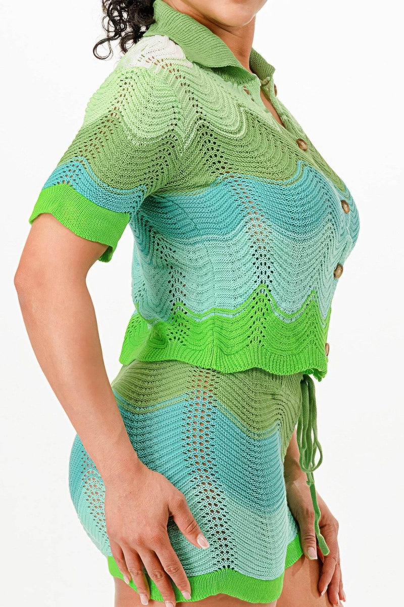 Mint Neon Green Knit Cardigan Short Set - IVORYNN