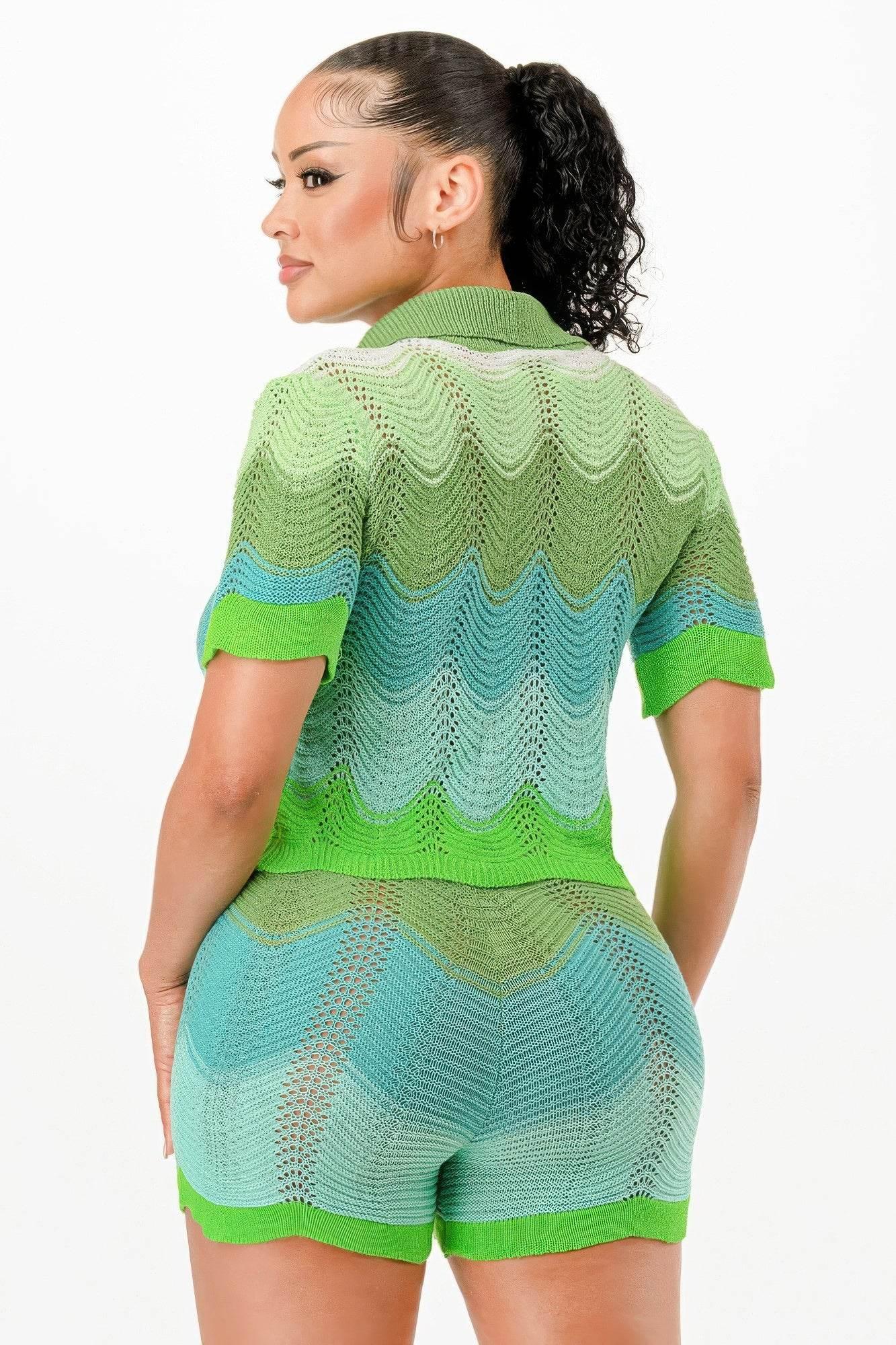 Mint Neon Green Knit Cardigan Short Set - IVORYNN