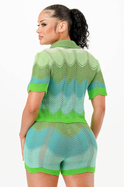 Mint Neon Green Knit Cardigan Short Set - IVORYNN