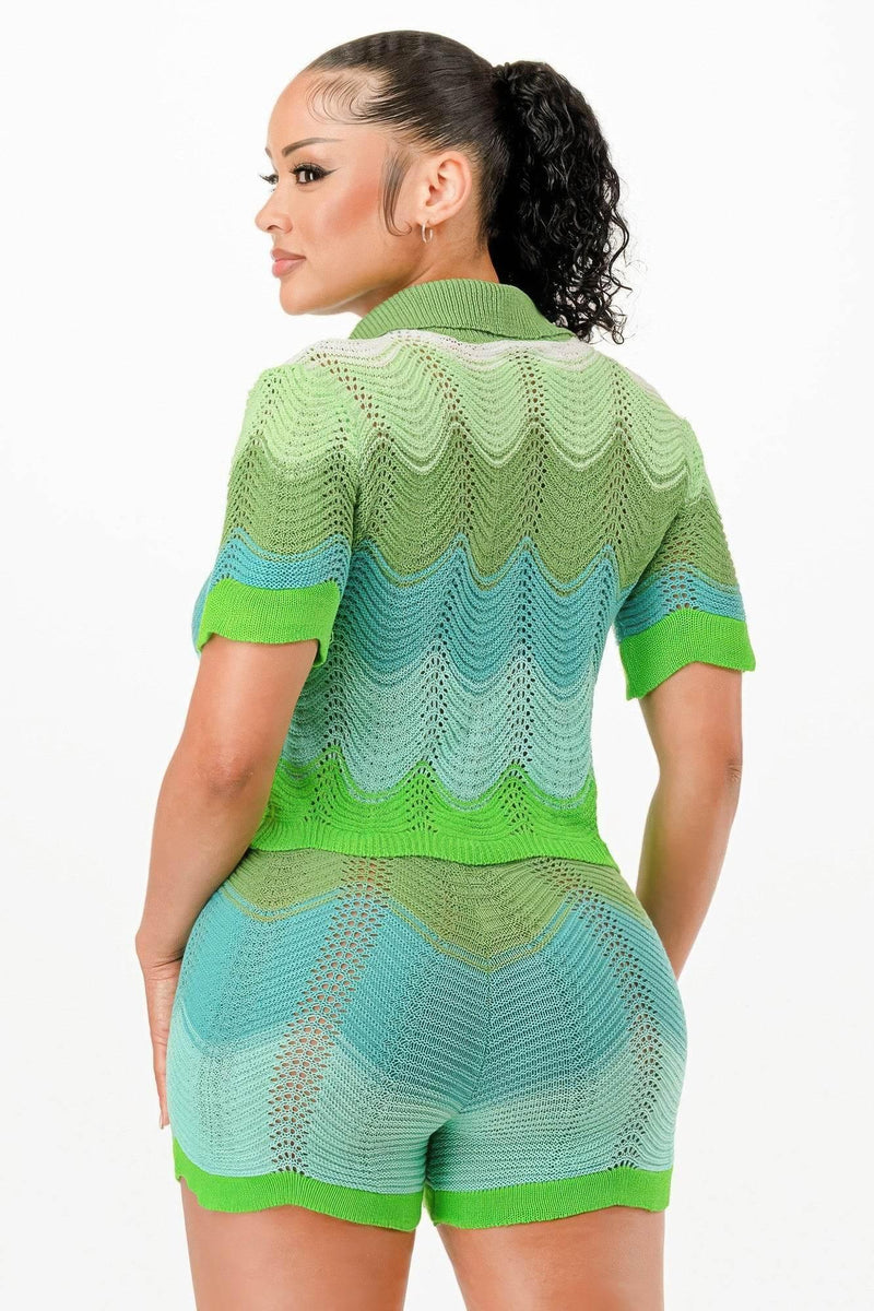 Mint Neon Green Knit Cardigan Short Set - IVORYNN