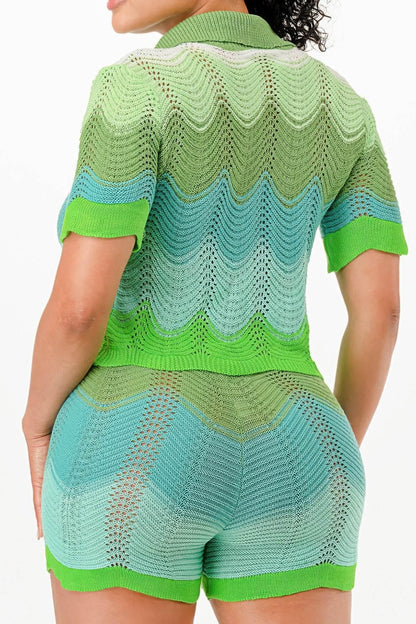 Mint Neon Green Knit Cardigan Short Set - IVORYNN