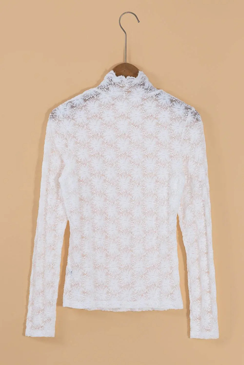 Mock Neck Long Sleeve Lace Blouse - IVORYNN