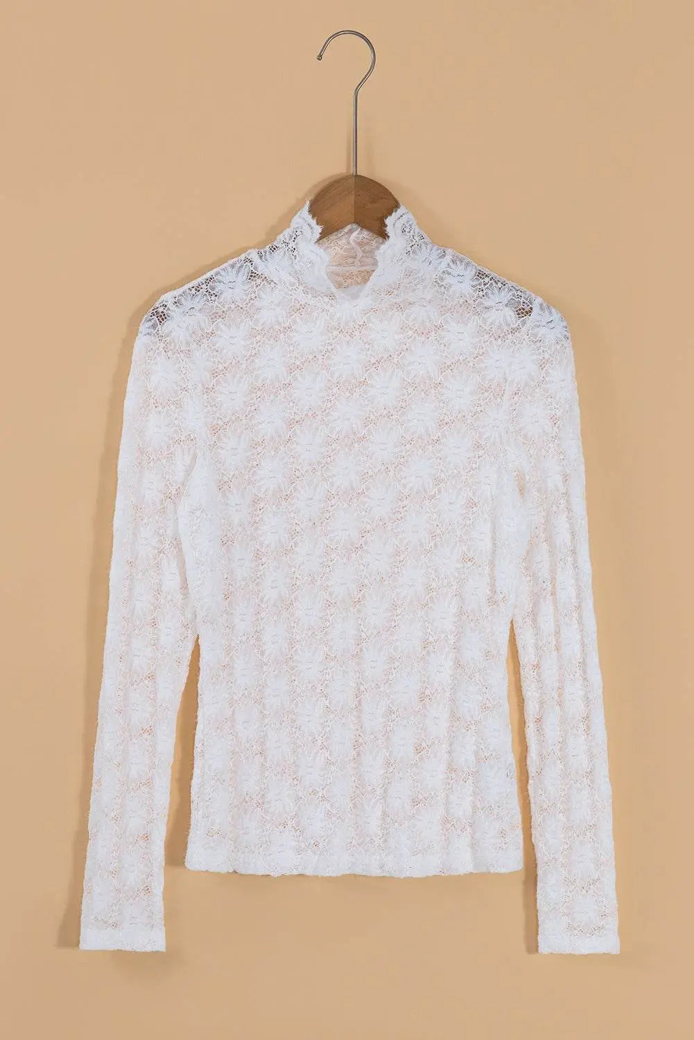 Mock Neck Long Sleeve Lace Blouse - IVORYNN