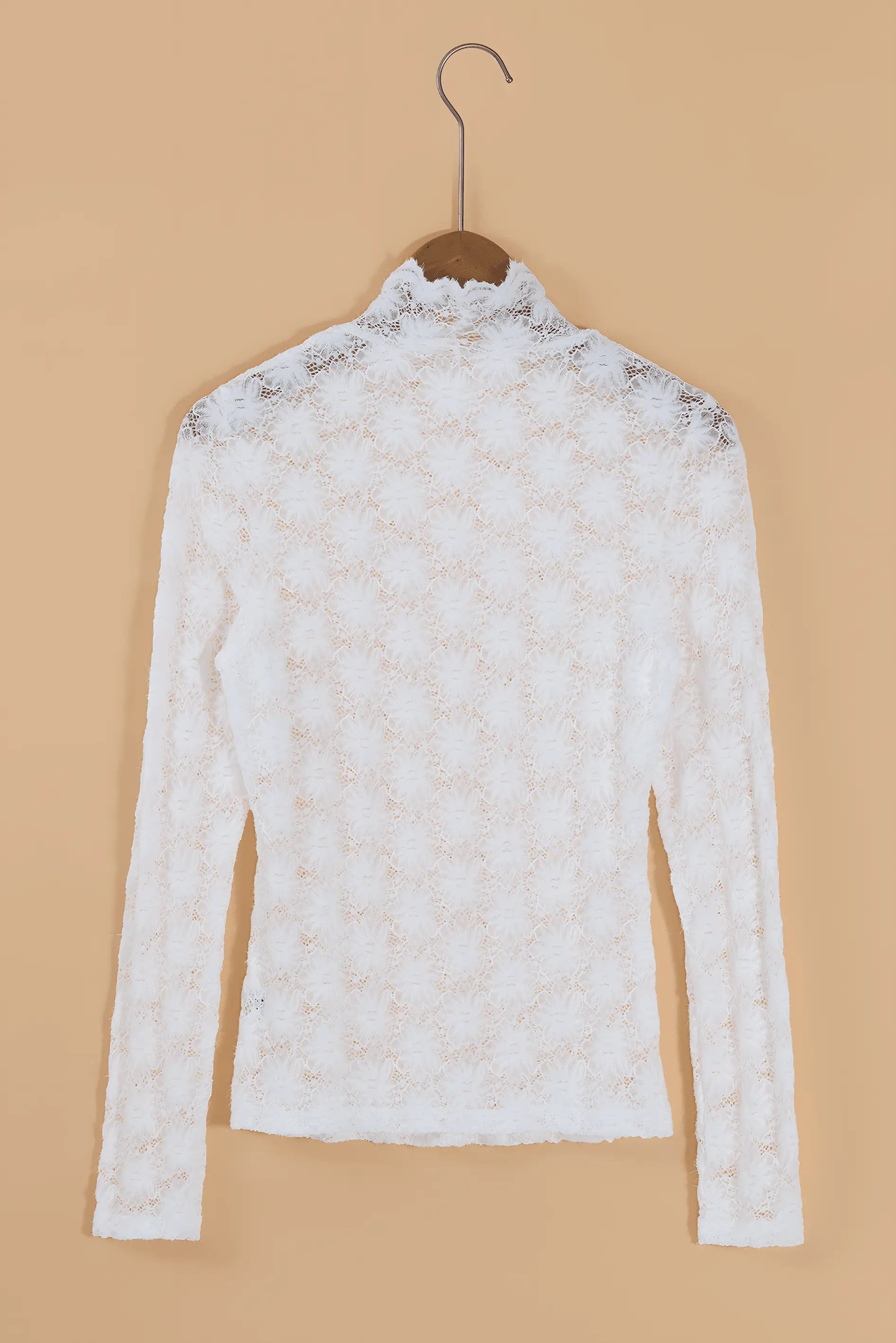 Mock Neck Long Sleeve Lace Blouse - IVORYNN