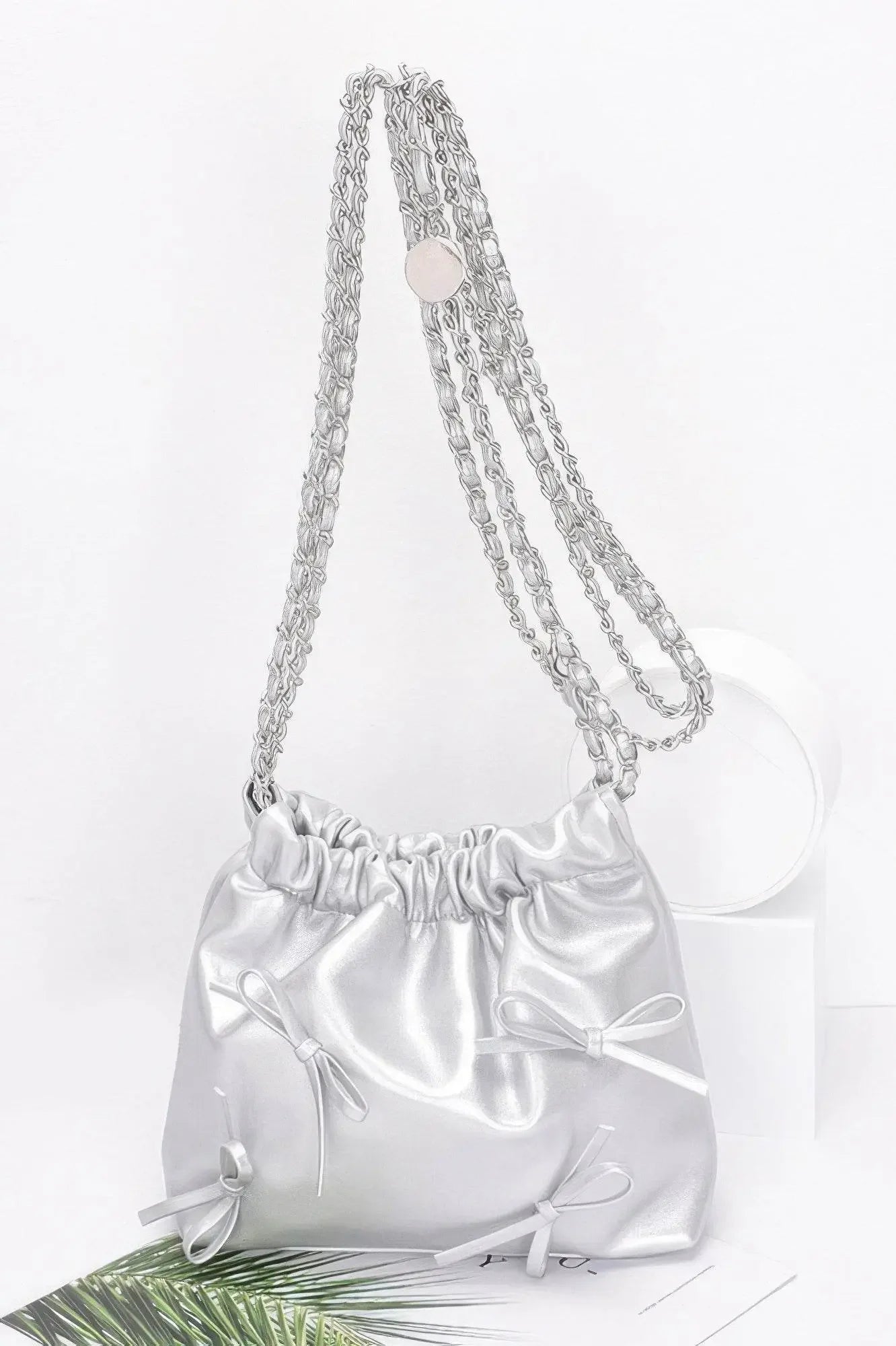 Multi Ribbon Bucket Chain crossbody bag - IVORYNN