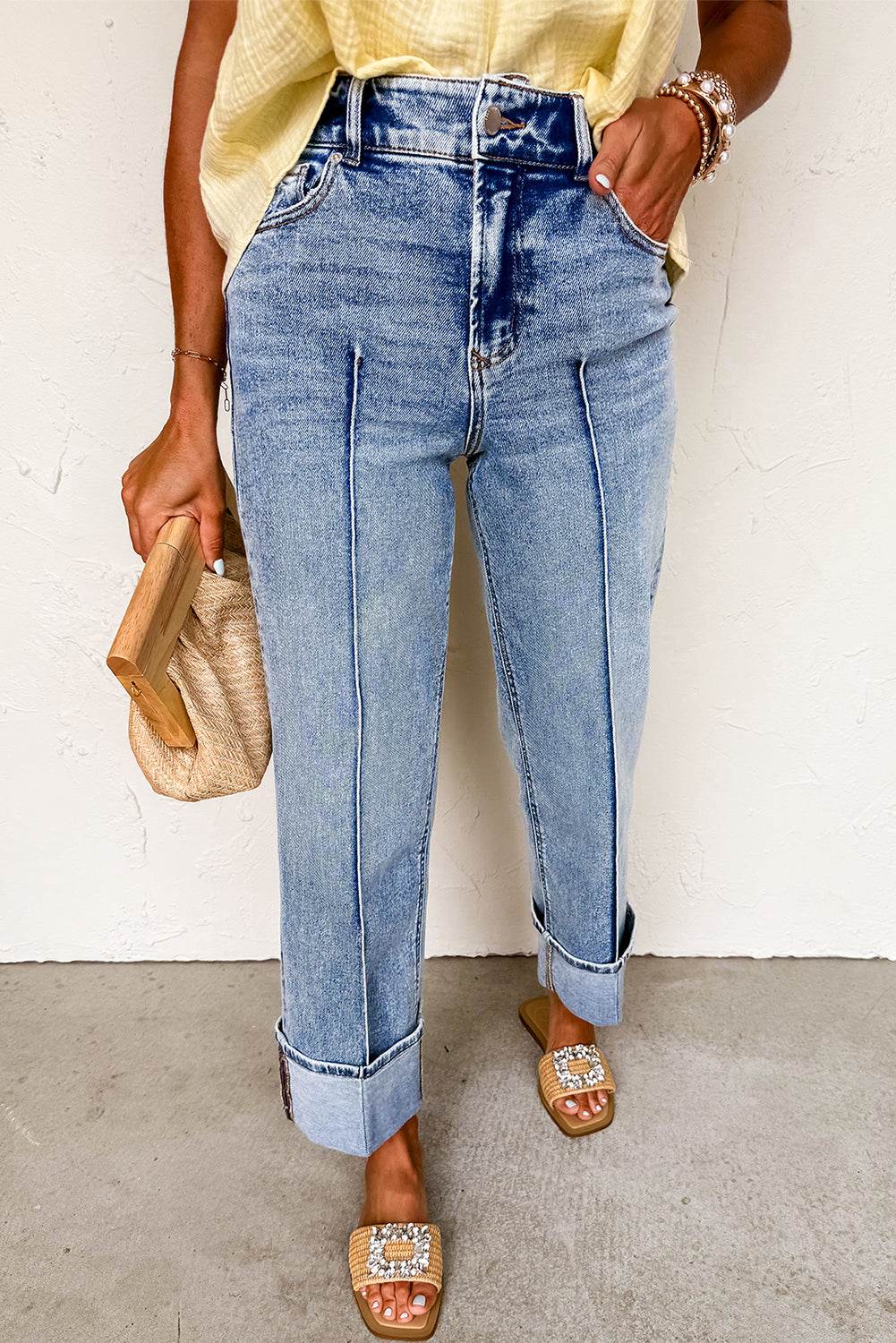 Myosotis Straight High Waist Center Seam Jeans - IVORYNN