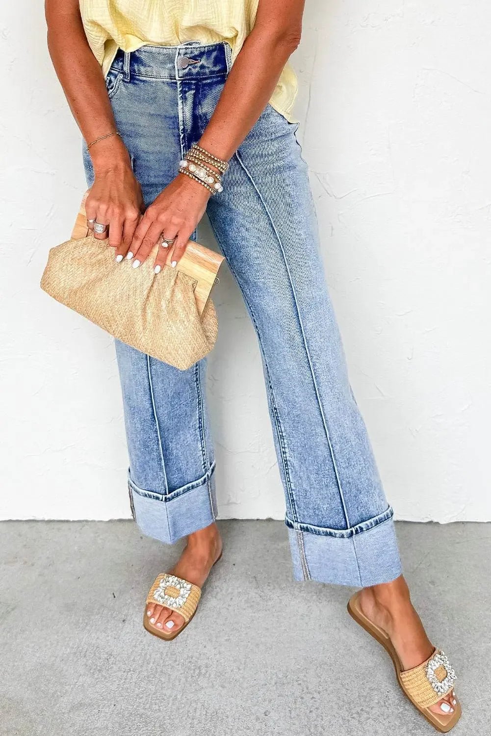 Myosotis Straight High Waist Center Seam Jeans - IVORYNN