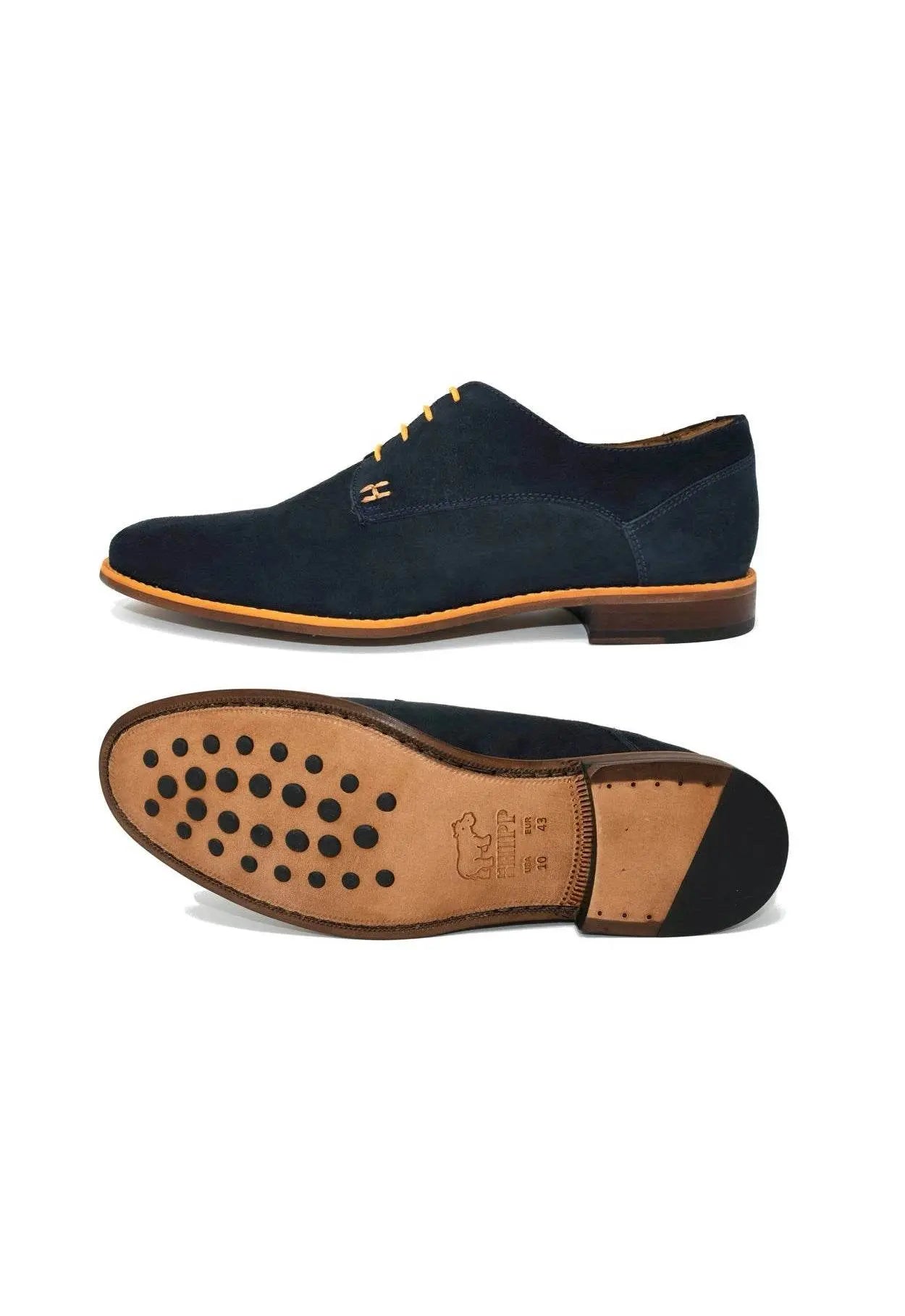 Navy Blue Suede Derby Shoes - IVORYNN