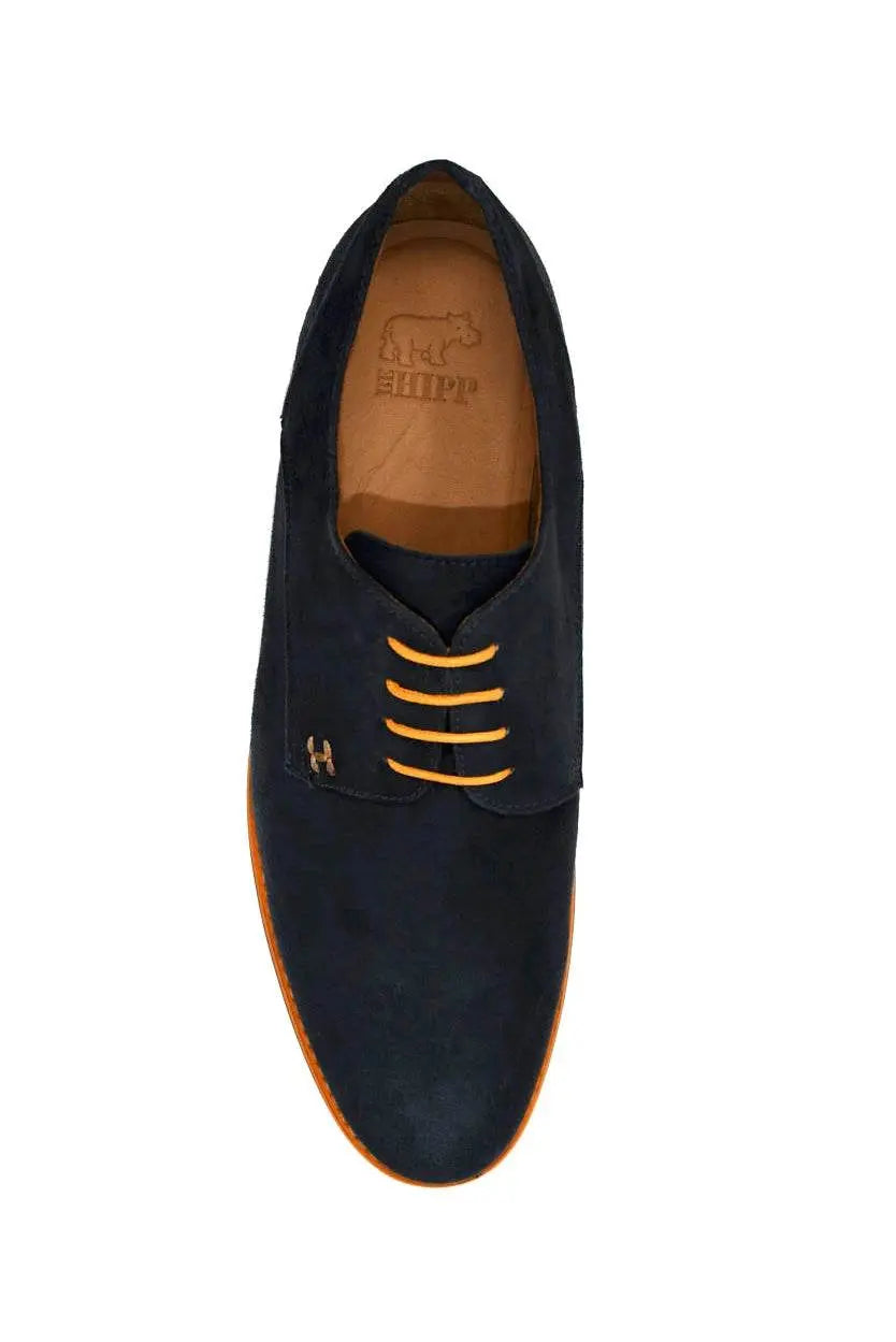 Navy Blue Suede Derby Shoes - IVORYNN