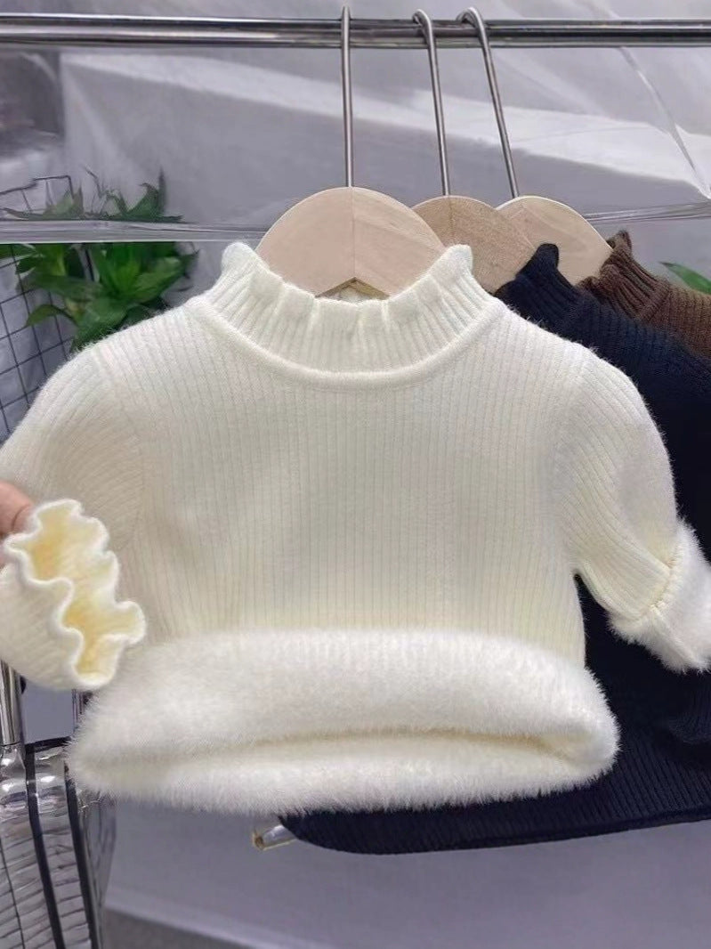 Bottoming Thik Fleece Lined Apricot Knitted Sweater