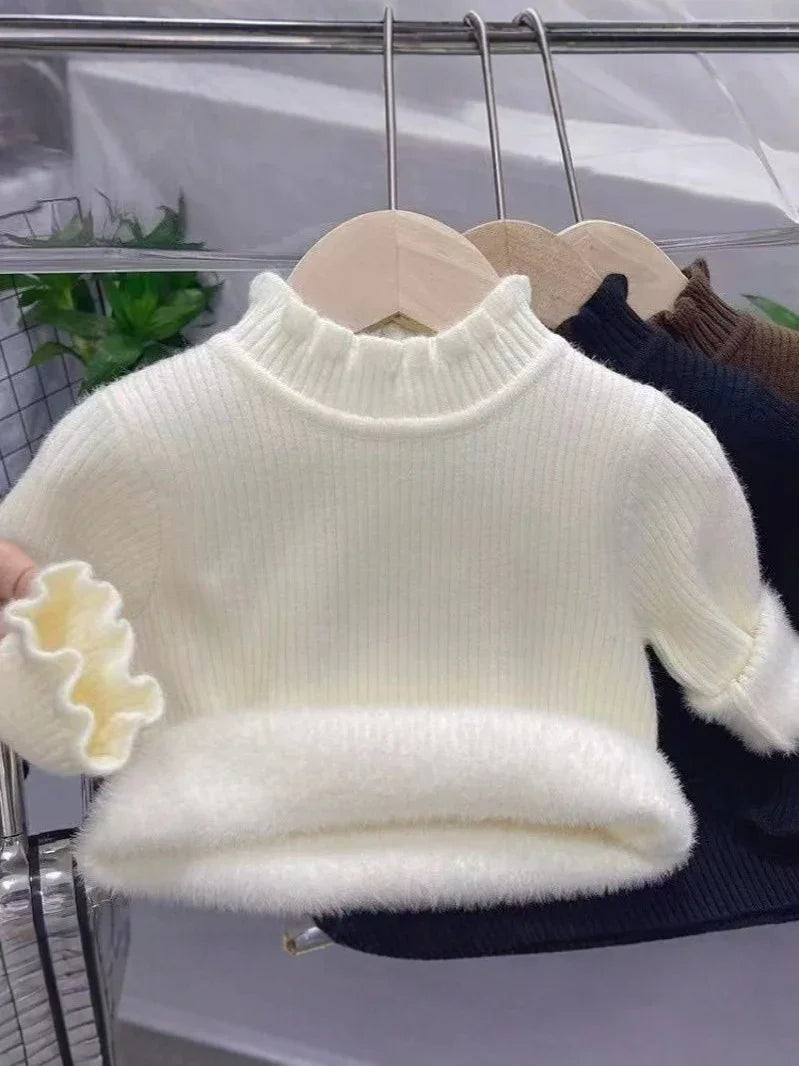 Bottoming Thik Fleece Lined Apricot Knitted Sweater